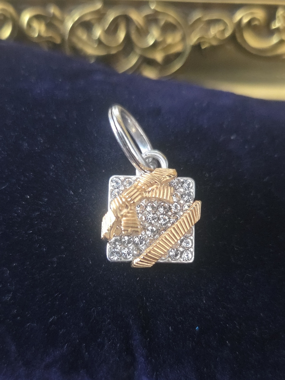 BRIGHTON Silver Crystal Square GIFT Pendant Charm With Inscription On Back